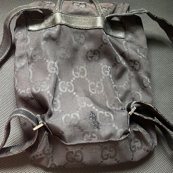 Black Gucci with monogram back pack. Black leather straps. Medium size. - Picture 2 of 3